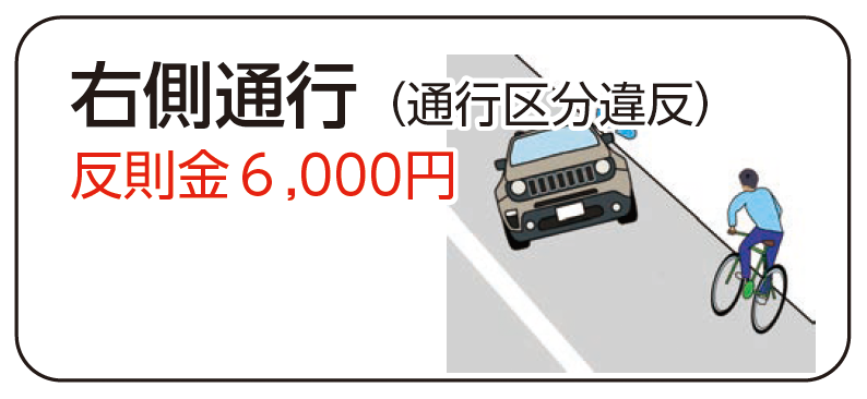 右側通行（通行区分違反）反則金６,000円